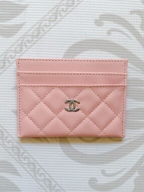 CHANEL Pastel Pink Quilted Card Sleeve with Silver CC